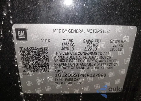 2019 Chevrolet Malibu Lt из США, поврежденный, VIN 1G1ZD5ST4KF127990